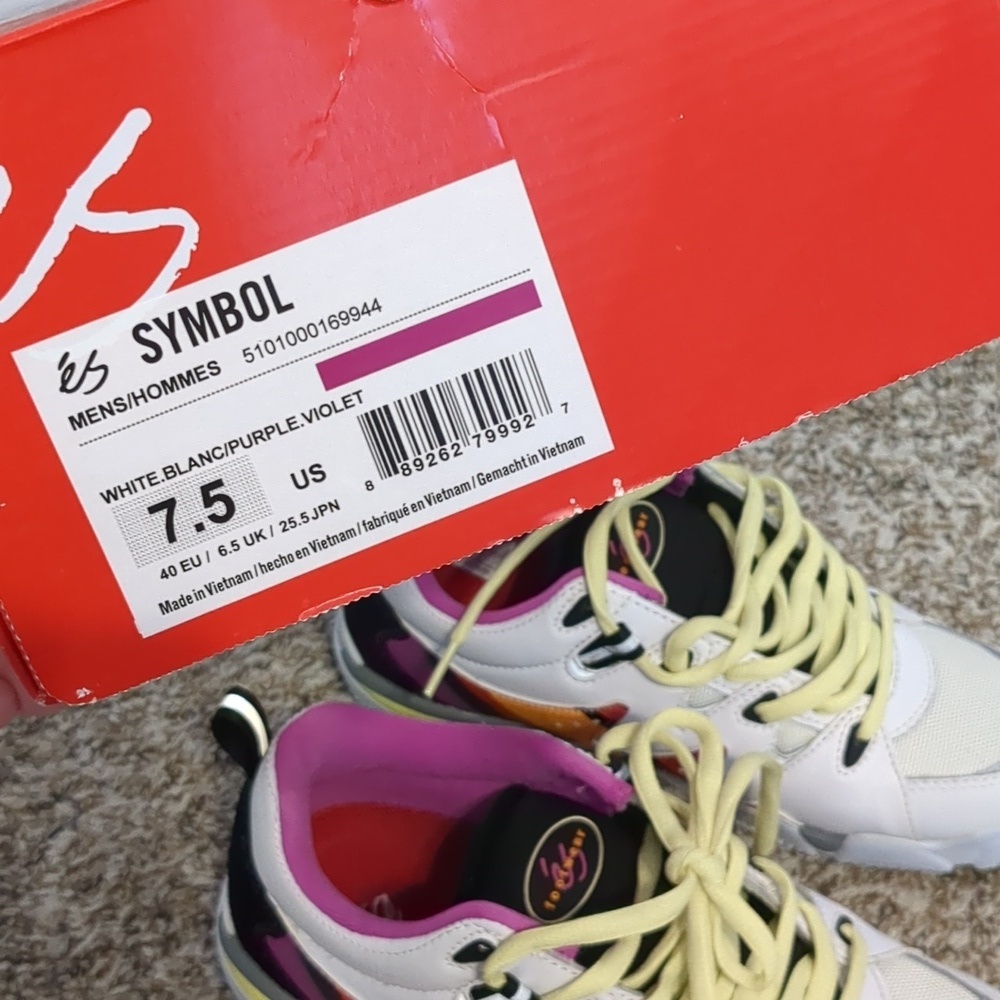 Es Symbol Puffy White Purple Skate Sneakers with Yellow Laces 90s Y2K - Picture 3 of 10